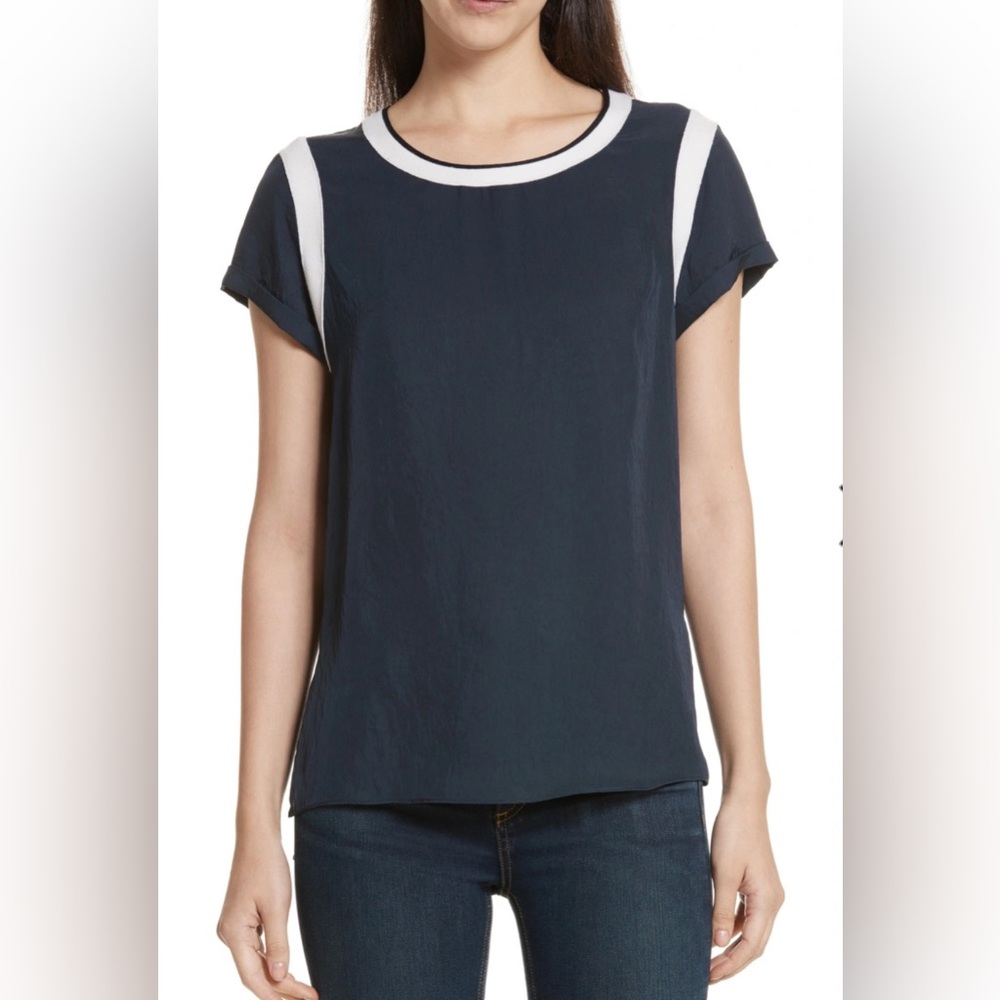 RAG & BONE Women’s Size XS Black Short Sleeve Magda with White Edging Accents
